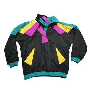 Vintage Otello Pelle Jacket Mens Small Black Ski Colorblock Windbreaker‎ 80s